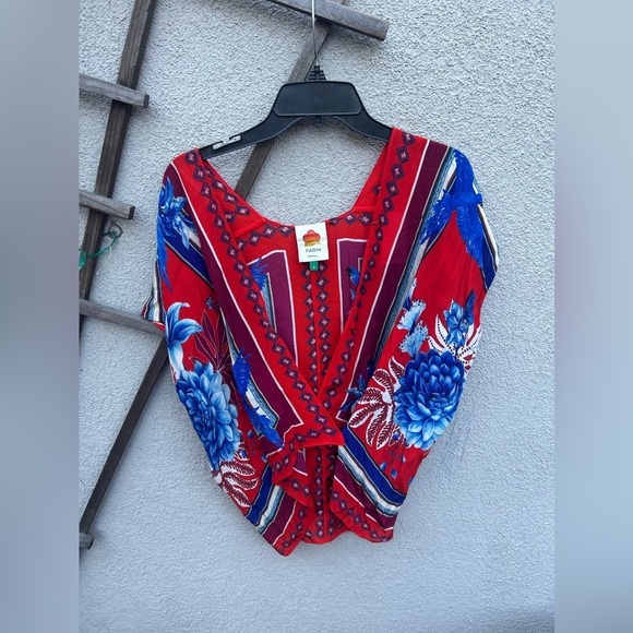 Farm Rio Macaw Scarf Blouse + Macaw Scarf Straight-Leg Pants - Picture 6 of 13